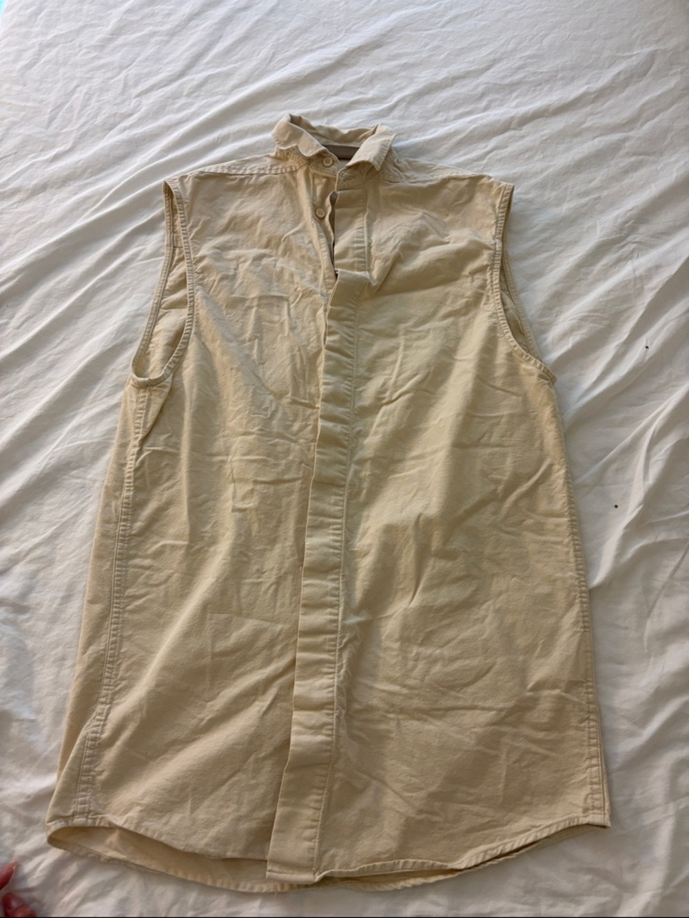 Essentials Cream Sleeveless Muscle Tee Button-Front